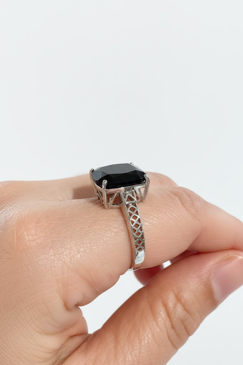 Noir Art Deco Sterling Silver Ring
