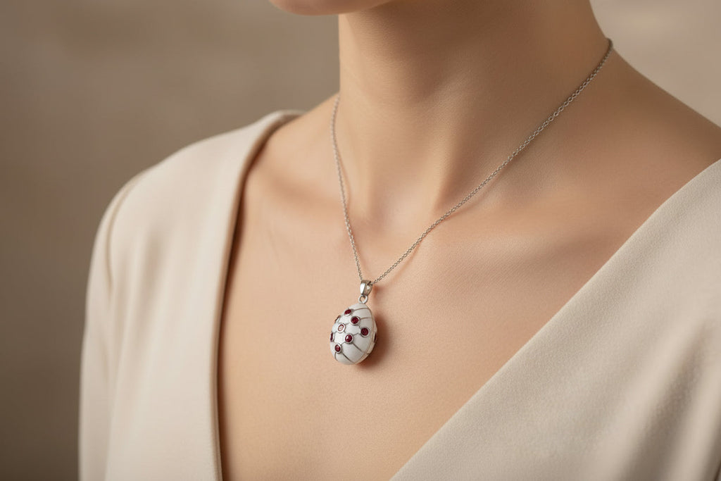 Ruby Lattice Enamel Pendant Chain