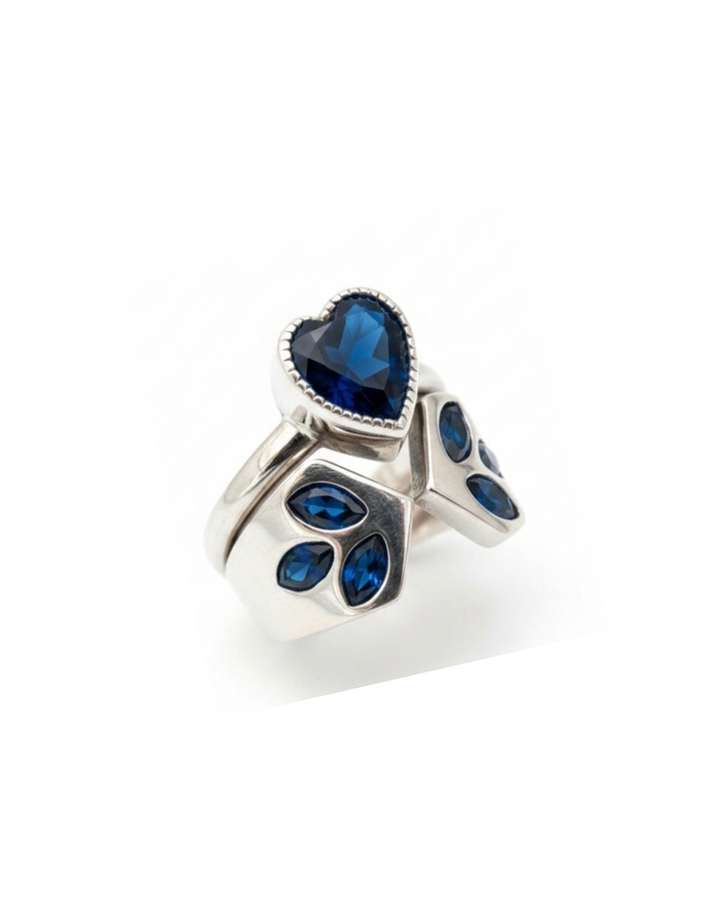 Heart & Leaf Blue Stack Ring