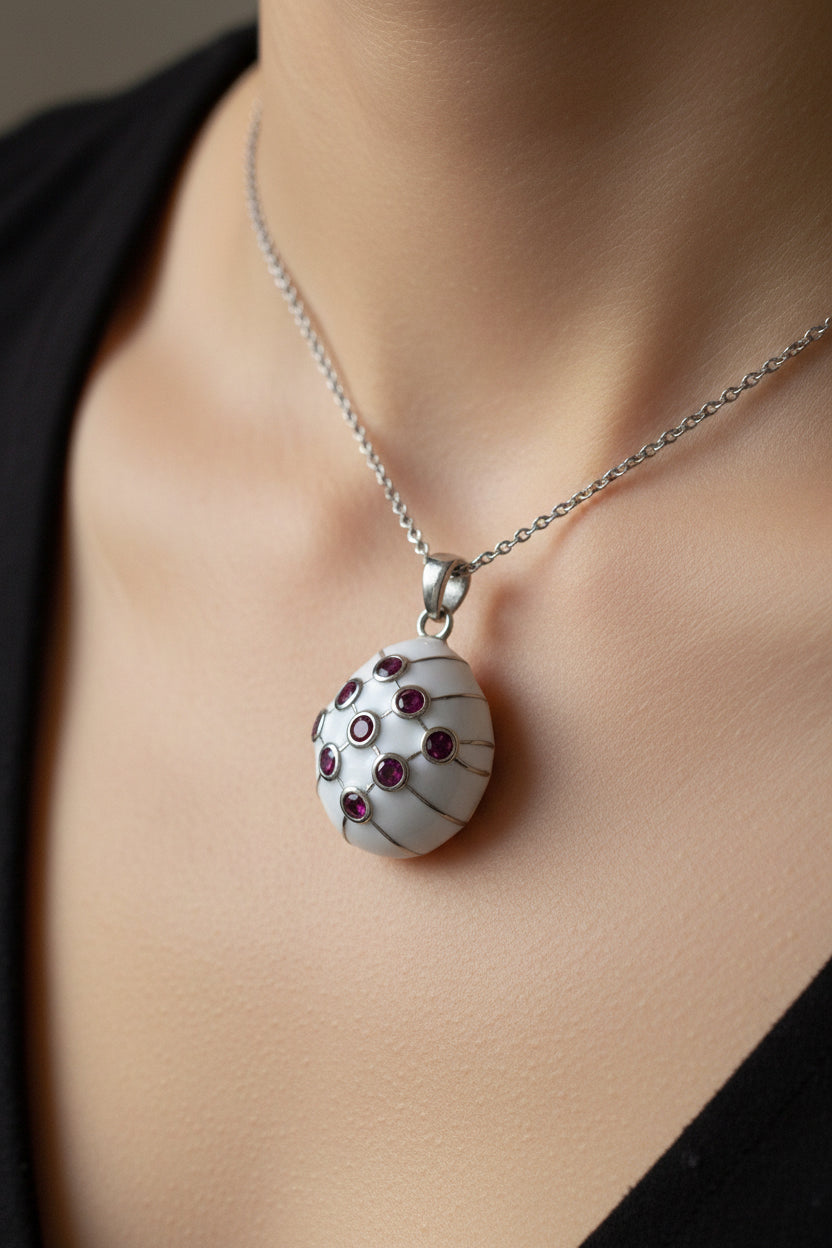 Ruby Lattice Enamel Pendant Chain