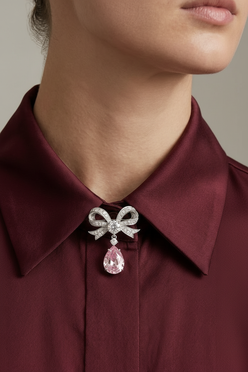Silver Bow & Pearl Teardrop Brooch