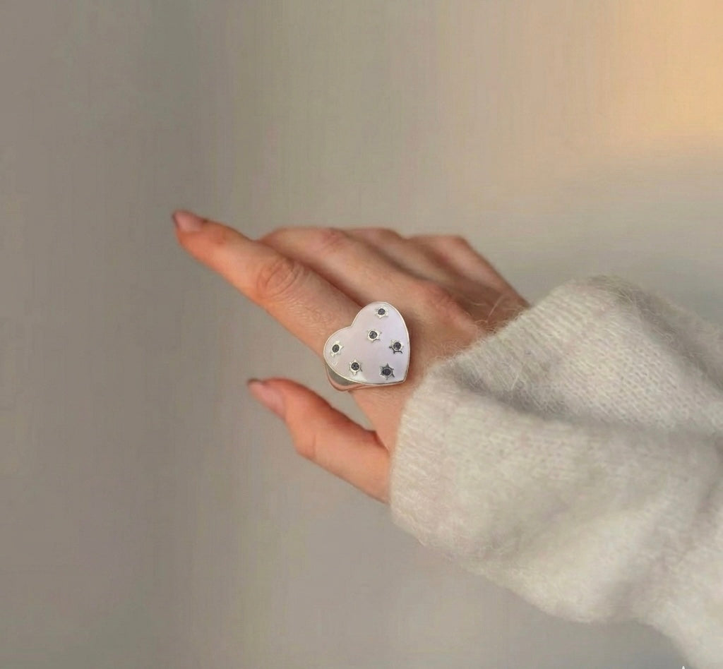 Blush Enamel Celestial Sterling Silver Cocktail Ring