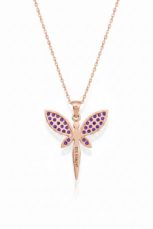Aura Dragonfly Necklace- Rose gold