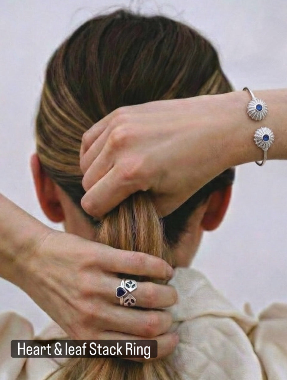 Heart & Leaf Blue Stack Ring