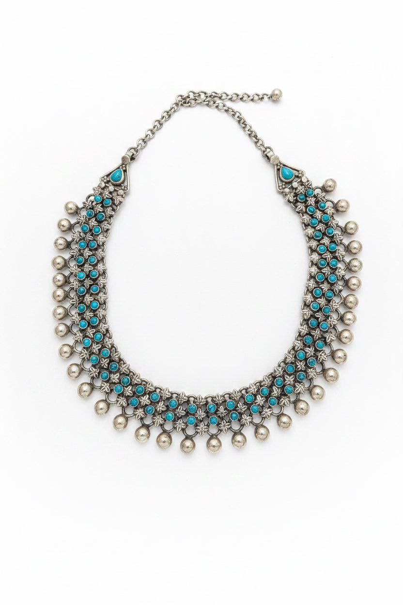 Turquoise Ball-Design Oxidised Silver Set