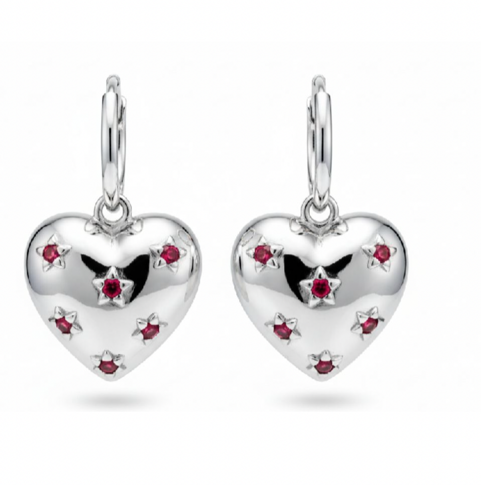 Silver Scarlet Puffy Heart Set