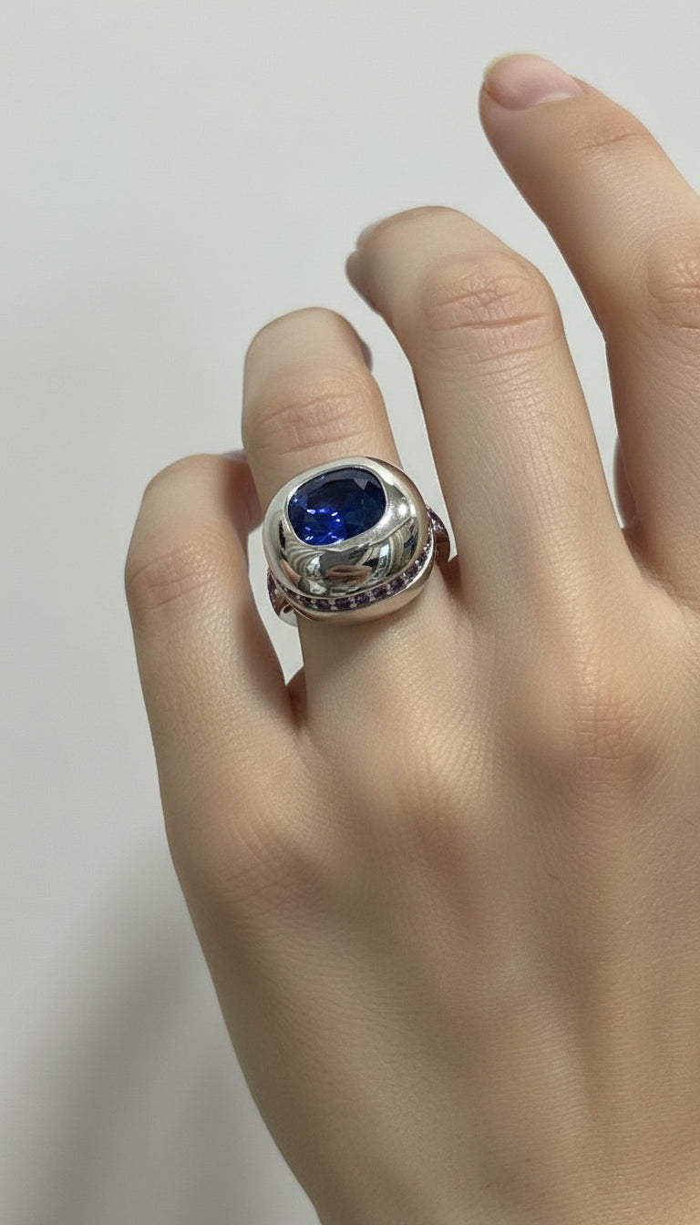 Blue Bezel Cocktail Ring