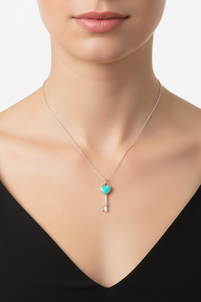 Azure Enamel Key Pendant Chain