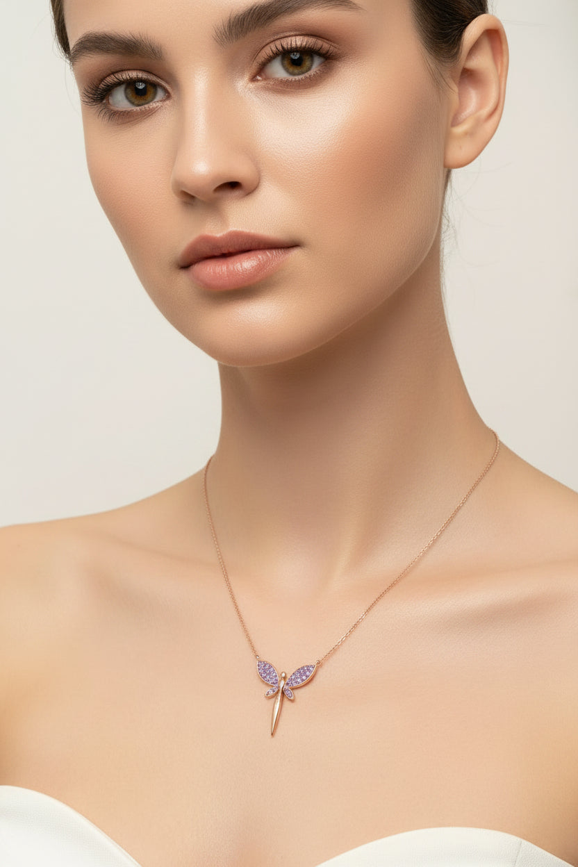 Aura Dragonfly Necklace- Rose gold