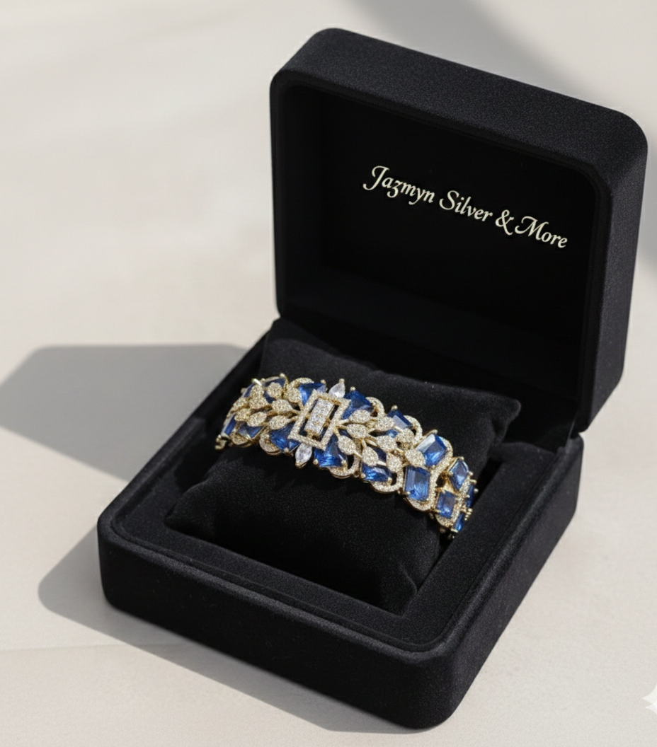 Royal Blue Sapphire-Style Jeweled Kangan | Gold-Tone Statement Bangle