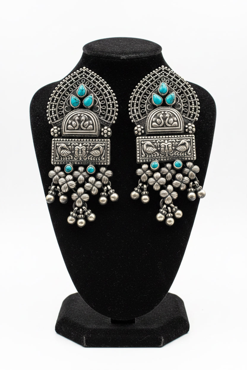 Turquoise Ball-Design Oxidised Silver Set