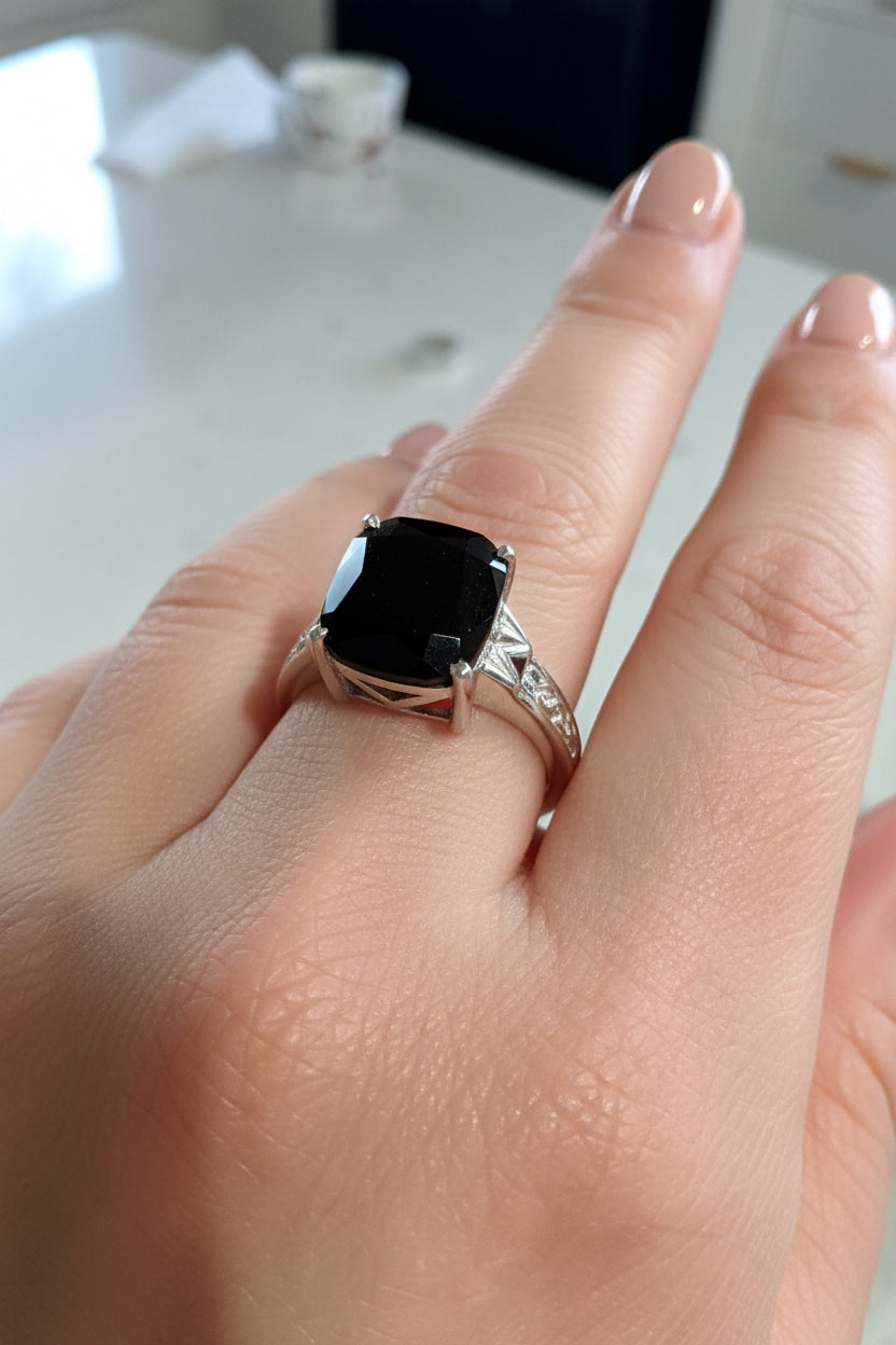 Noir Art Deco Sterling Silver Ring