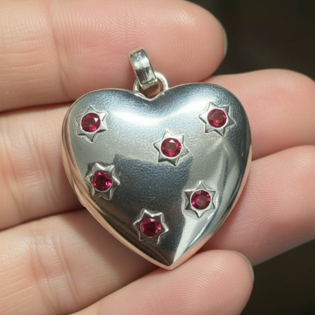 Silver Scarlet Puffy Heart Set