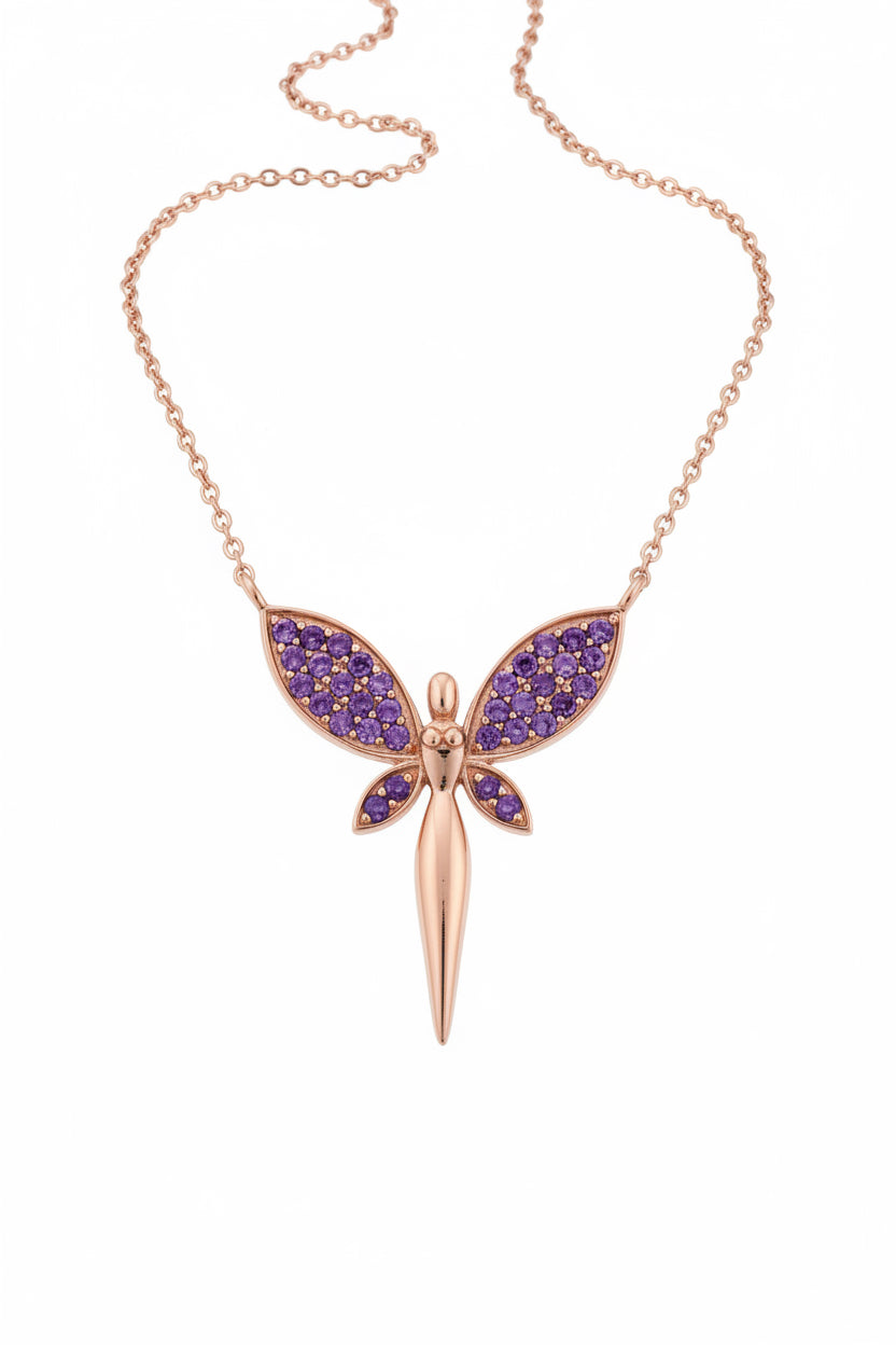 Aura Dragonfly Necklace- Rose gold