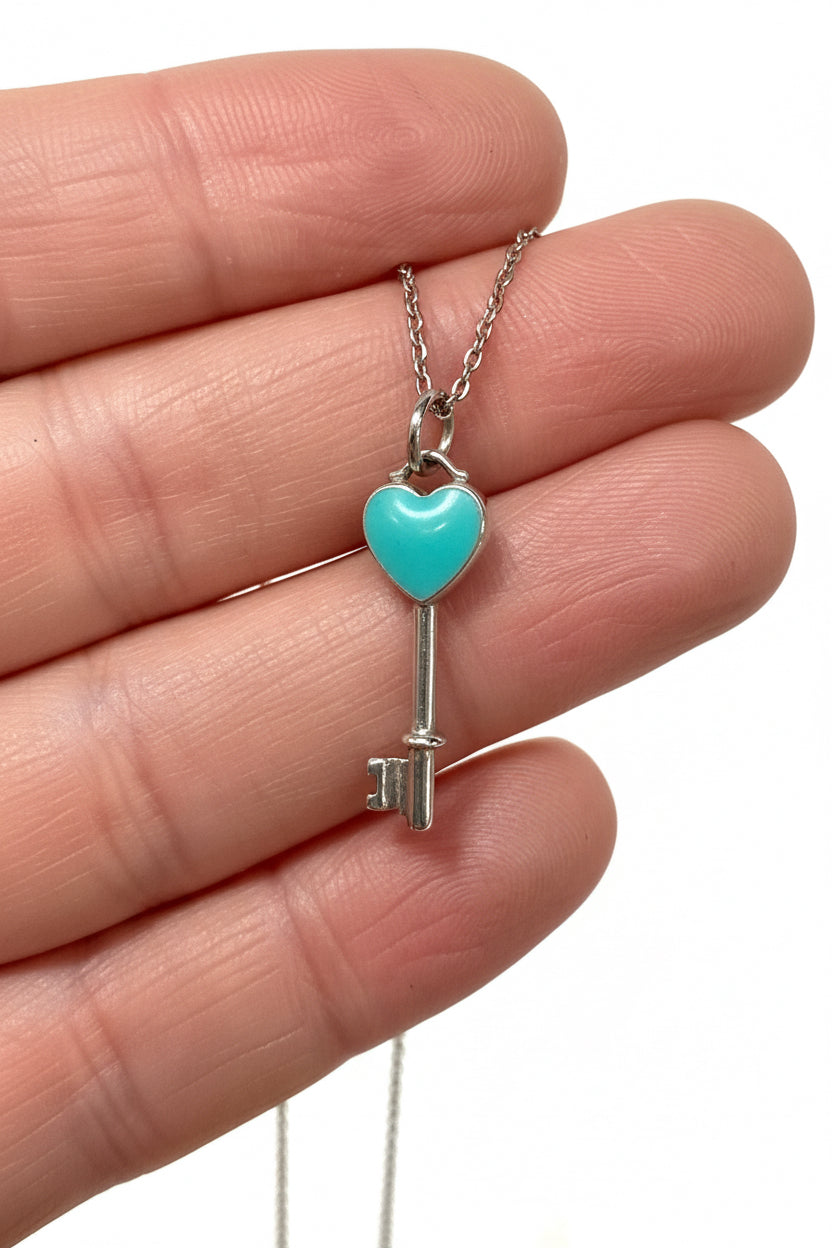 Azure Enamel Key Pendant Chain