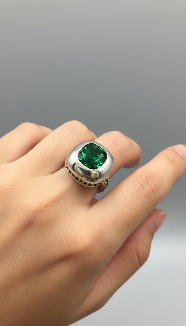 Emerald Bezel Cocktail Ring