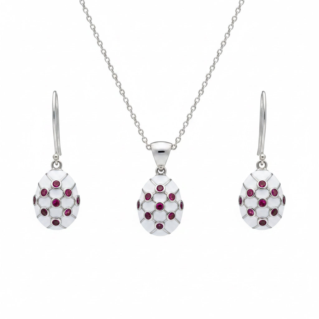 Ruby Lattice Enamel Pendant Set