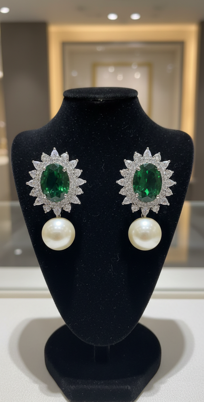 Royal Sunburst Emerald & Pearl Drops